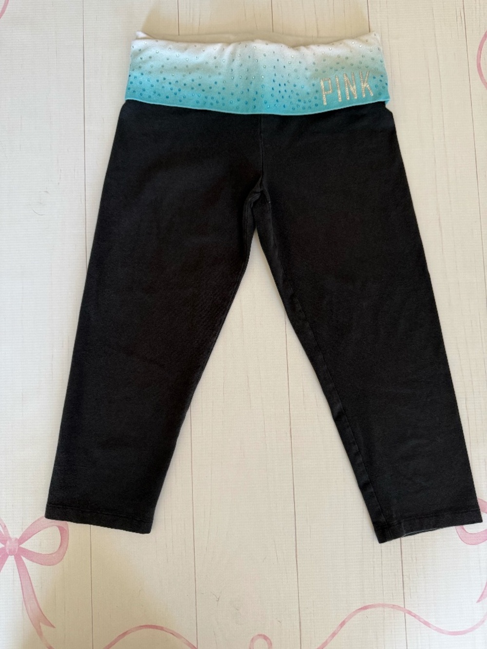 Y2K Victoria's Secret PINK Yoga Crop fold over Bling Leggings Size XS